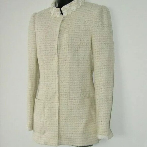 NWT ELIE TAHARI Cream Ivory Wool Madelena Tweed Jacket 42/6 - Picture 2 of 8